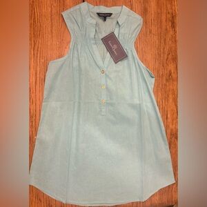 Lauren James Callie Linen Split V-Neck Sleeveless Top